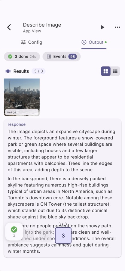 AI image description results for a cityscape photo